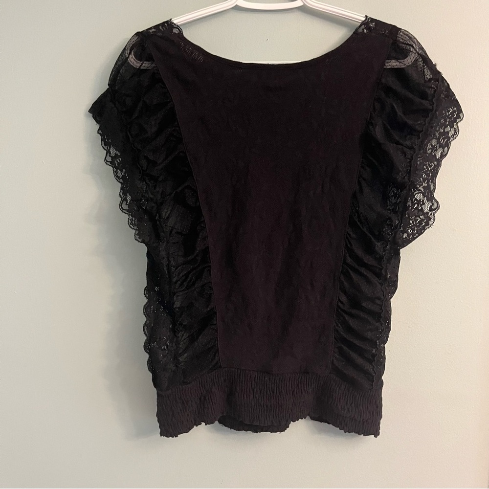 Free People black square neck lace trim short sleeve top size small - Picture 4 of 6